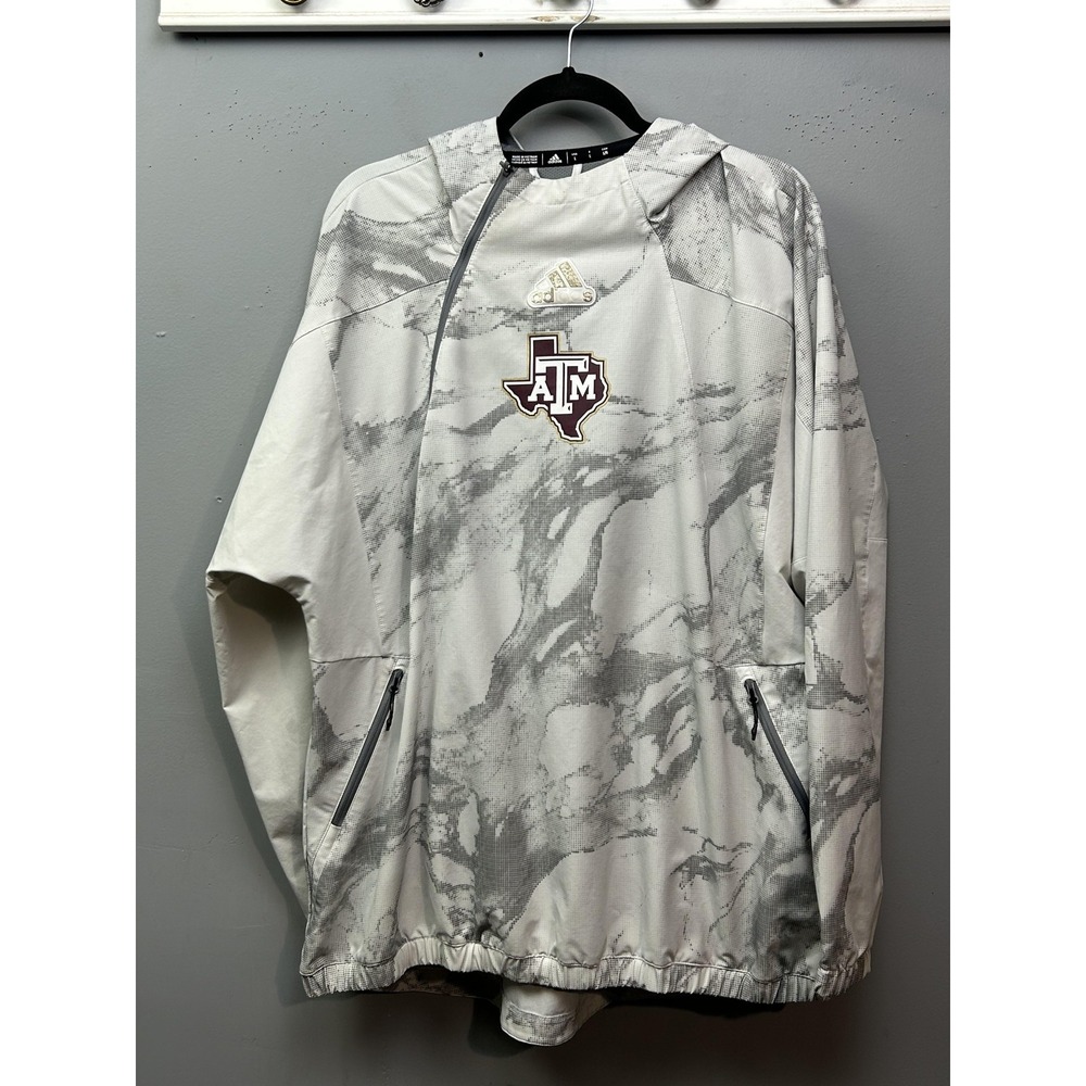 Adidas Windbreaker Mens Large Grey Texas A&M Aggies Marble Camo Side Zip Hoodie